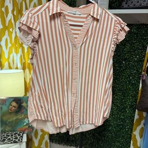 Jane and Delancey Orange and White Striped Button Down Shirt